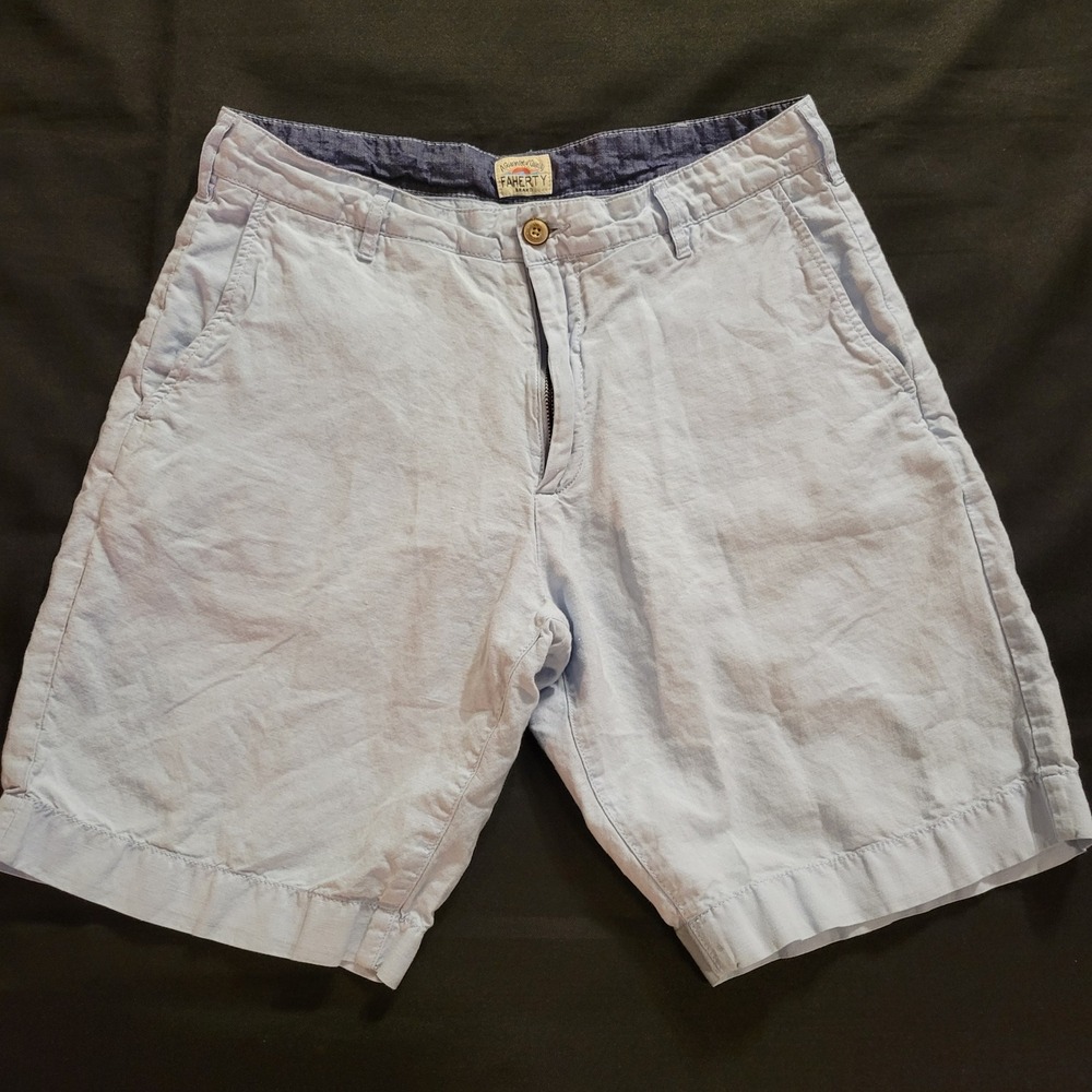 Faherty Brand Mens Light Blue Linen Cotton Blend Shorts Size 30x9